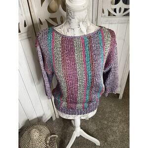 Argenti Womens Vintage 80s 90s Pastel Striped Sweater Size 12 Colorful
